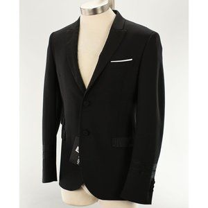 NEIL BARRETT Black FITTED SLIM Wool Moire Accent Tuxedo Jacket 46 36 Italy NWT